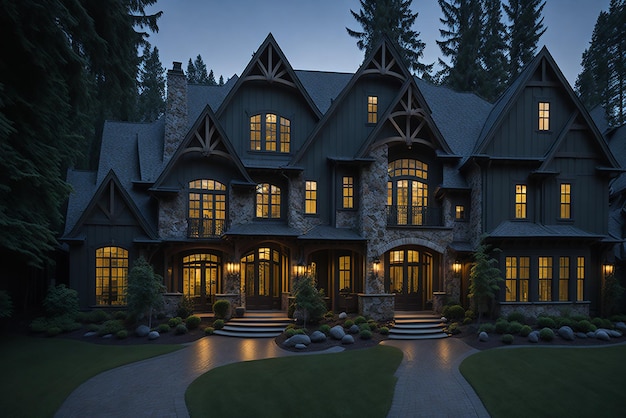 Luxury Home Exterior at Twilight