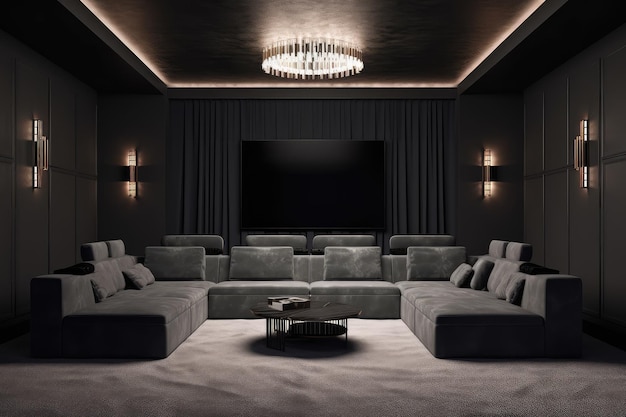 Luxury home theater room 3d rendering generative AI