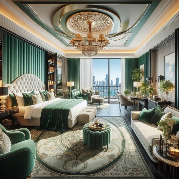 Luxury hotel room bedroom 3d rendering AI