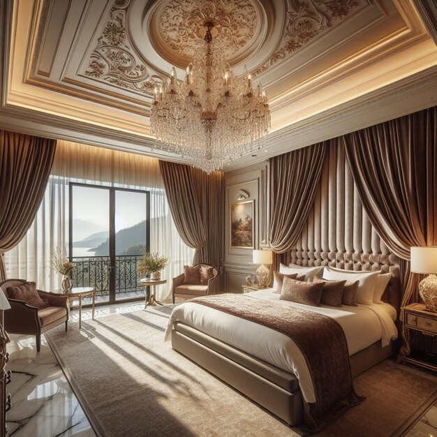 Luxury hotel room bedroom 3d rendering AI