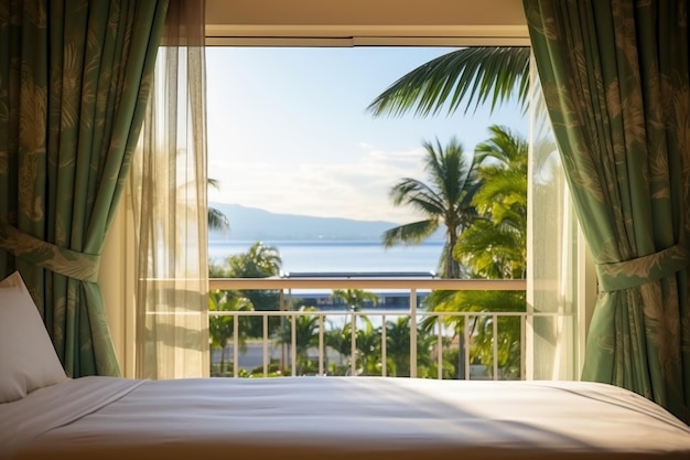 Photo luxury hotel room with a view of the ocean