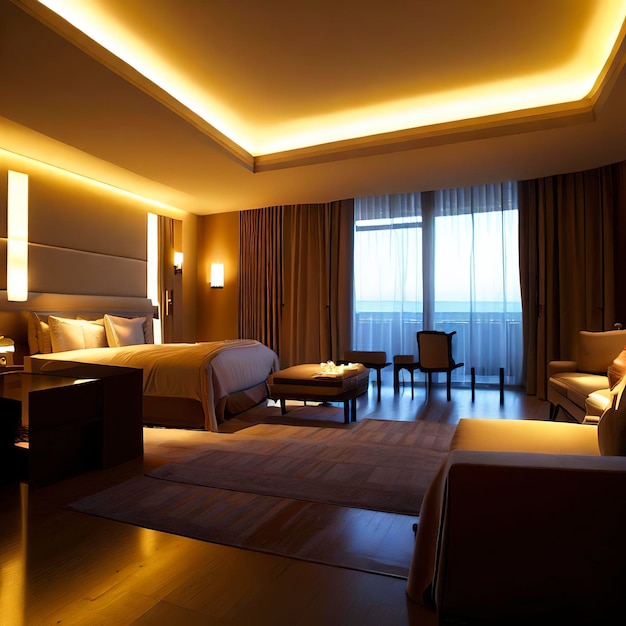 Luxury hotel suite modern elegance illuminated naturally