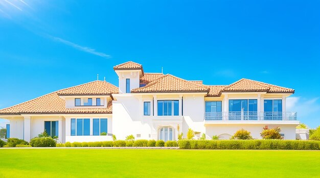 Luxury house with blue sky on sunny day