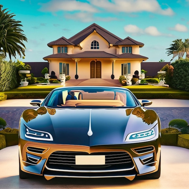 Luxury House With a Luxury Car Ai Generate