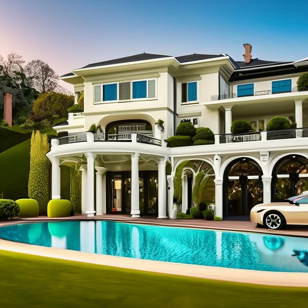 Luxury House With a Luxury Car Ai Generate