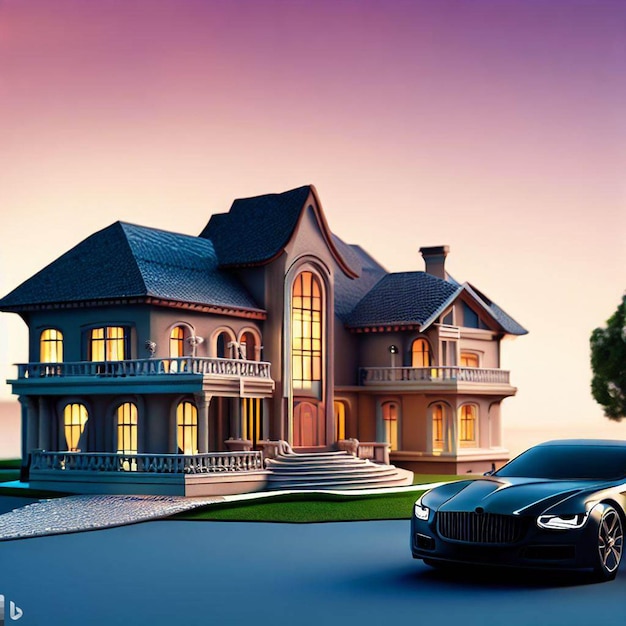 Luxury house with luxury car free image and background