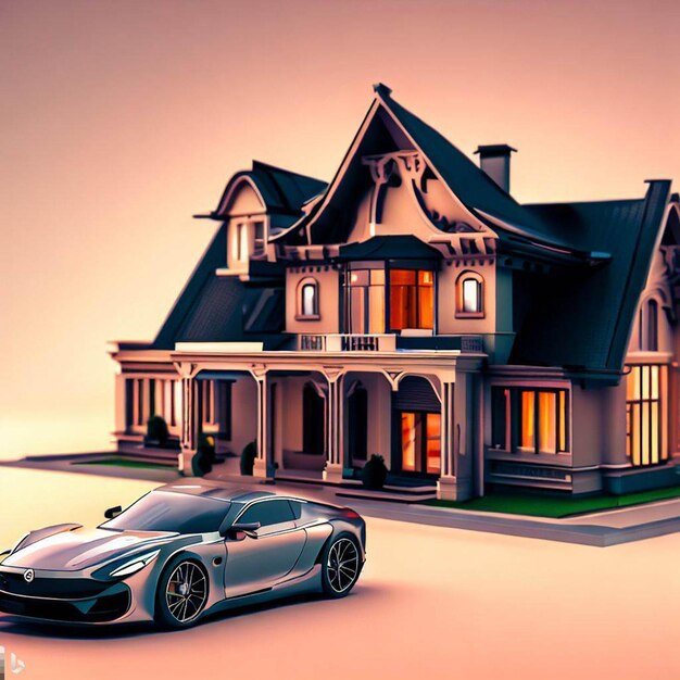 高級車と豪華な家 無料画像と背景