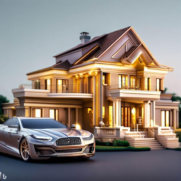 Luxury house with luxury car free image and background