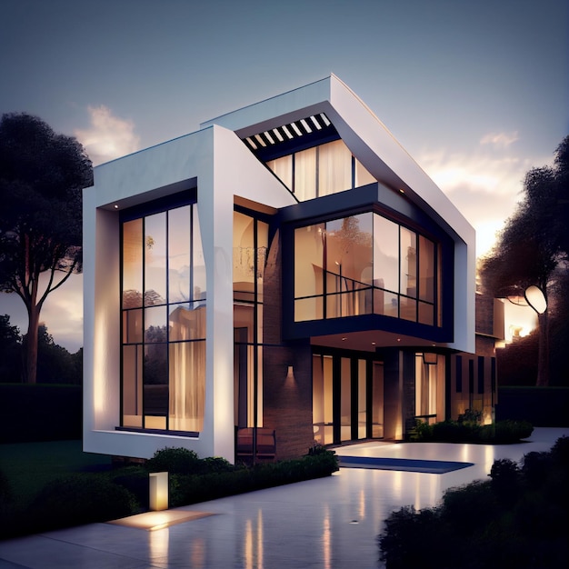 Luxury house with modern architecture 3d render