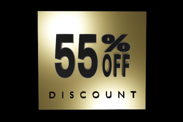 Luxury illustration of 55 percent off 3D illustration in gold with background and black letters with copy space