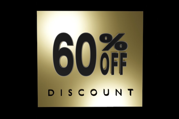 Photo luxury illustration of 60 percent off 3d illustration in gold with background and black letters with copy space