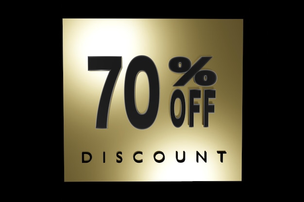 Luxury illustration of 70 percent off 3D illustration in gold with background and black letters with copy space