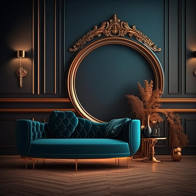 Luxury interior design blue color sofa