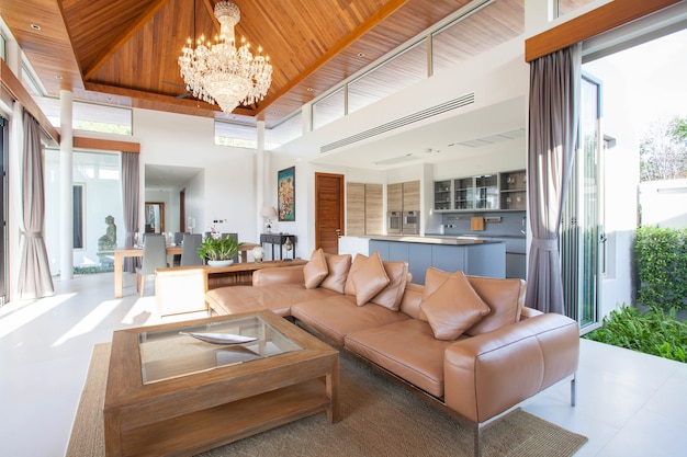 Luxury interior design in living room of pool villas