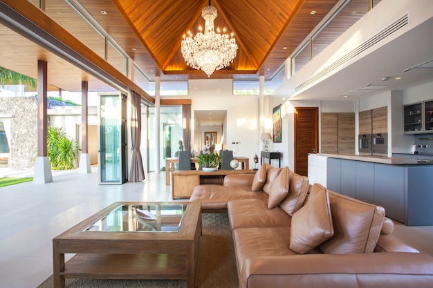 Luxury interior design in living room of pool villas