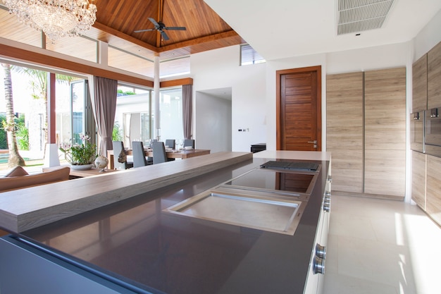 Photo luxury interior design pool villa in kitchen area