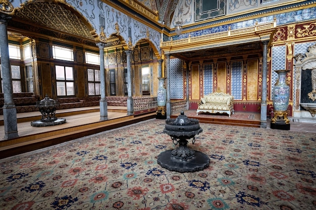 Luxury interior details of Harem palace in Topkapi Museum in Istanbul Turkey