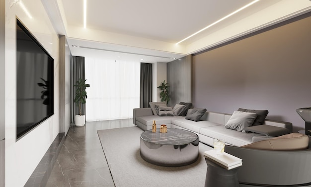 Luxury Interior of living room. 3D illustration