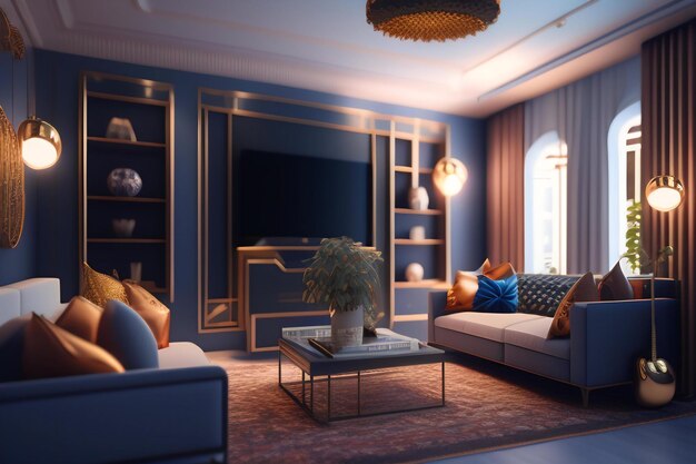 Luxury interior of the living room 3D rendering ai generated