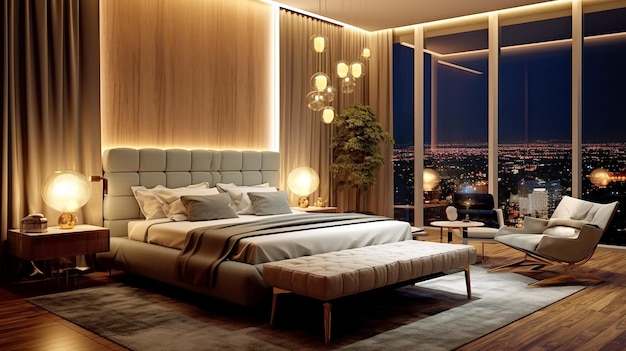 Photo luxury interior modern bedroom interior luxury bed background