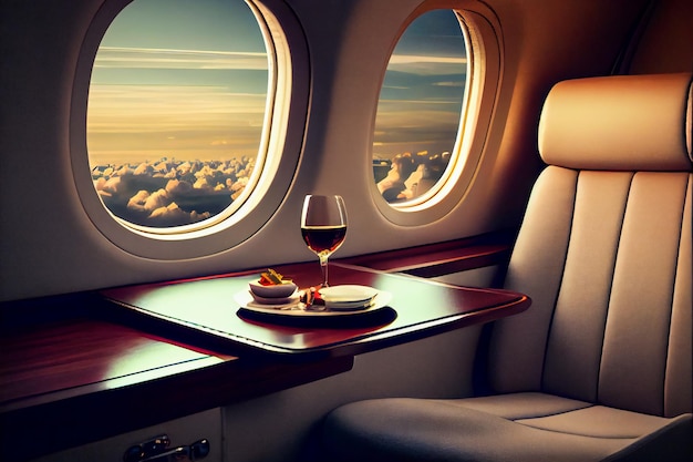 Photo luxury interior in the modern business jet generative aixa