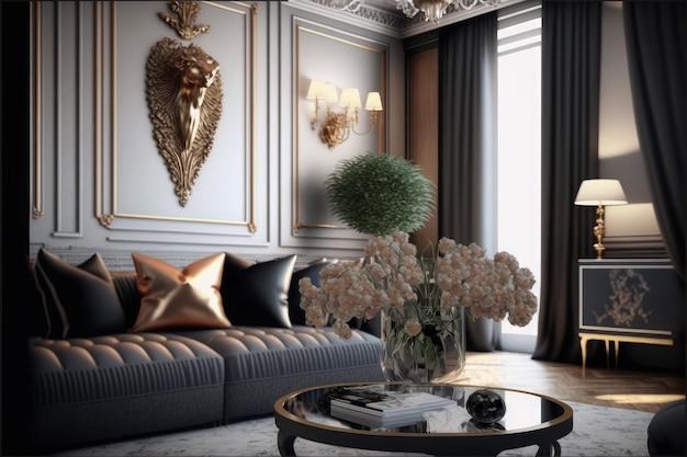 Фото Роскошный интерьер домашнего дизайна гостиной с элегантной мебелью