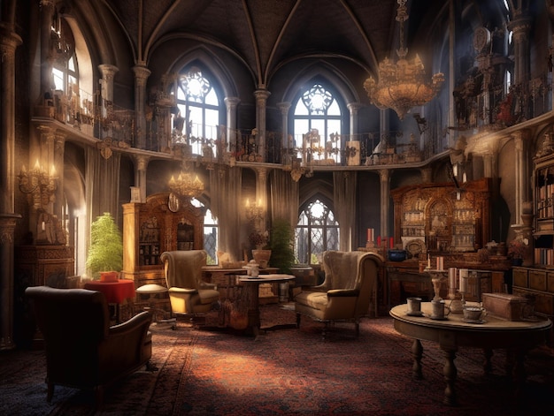 Luxury interior of the old castle 3d rendering