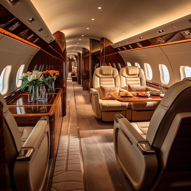 Luxury interior of a private spacious airplane Generative AI Pro Photo