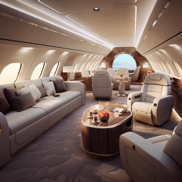 Luxury interior of a private spacious airplane Generative AI Pro Photo