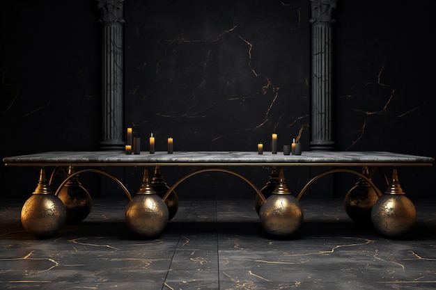 A luxury interior with a marble wall and a candlestick