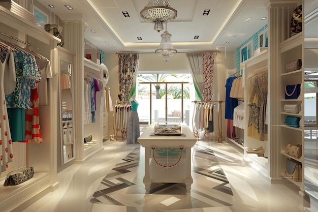 Luxury interior of womens clothing store