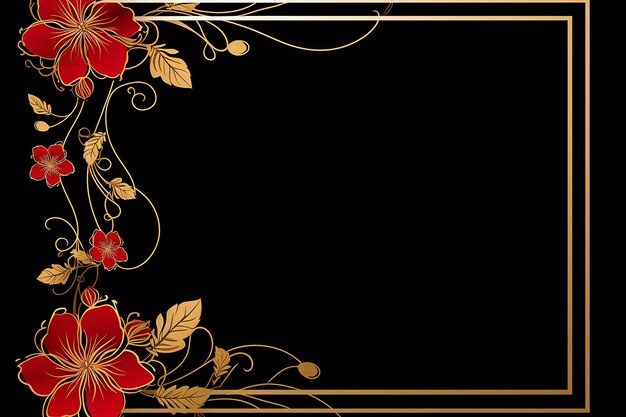 Photo luxury invitation card floral frame on black velvet background