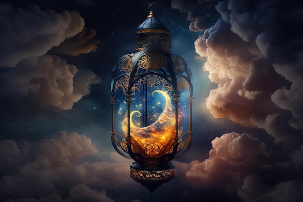 Роскошный исламский фон лампы рамадан ai создан