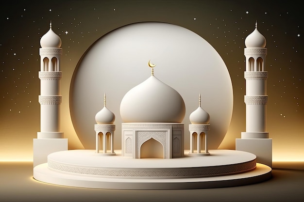 Luxury islamic ramadan podium stage product display gold and white AI Generated