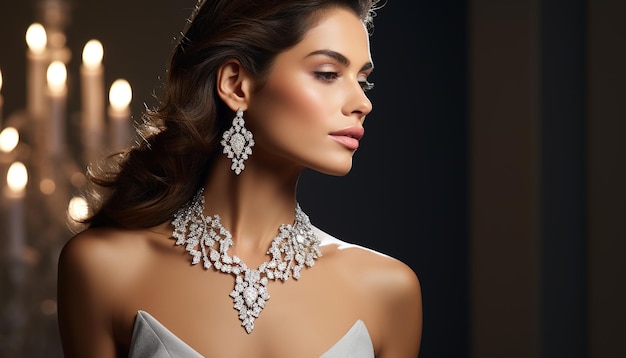 Luxury jewelry brand advertisement with woman model shooting brilliant diamonds