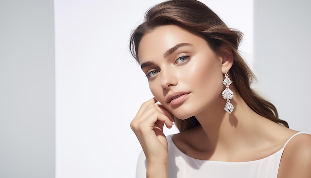 Luxury jewelry brand advertisement with woman model shooting brilliant diamonds