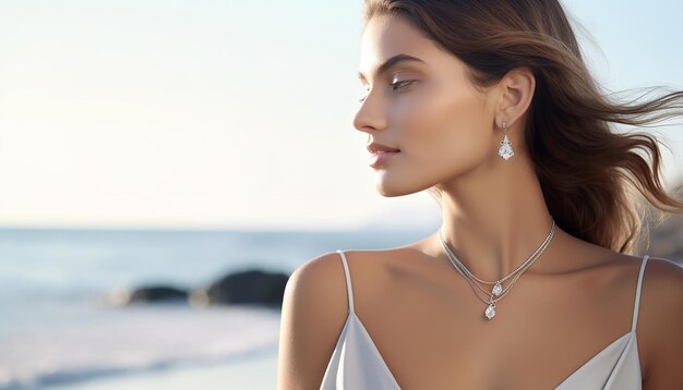 Luxury jewelry brand advertisement with woman model shooting brilliant diamonds