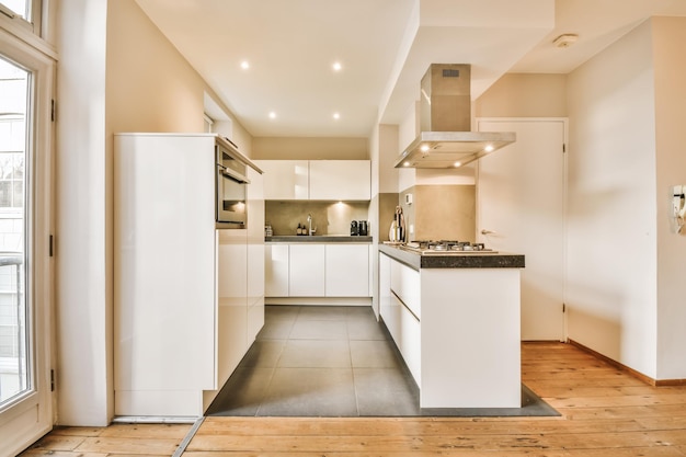 Luxury kitchen with marble black countertop