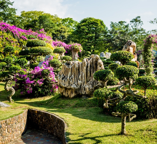 Luxury landscape design of the tropical garden.