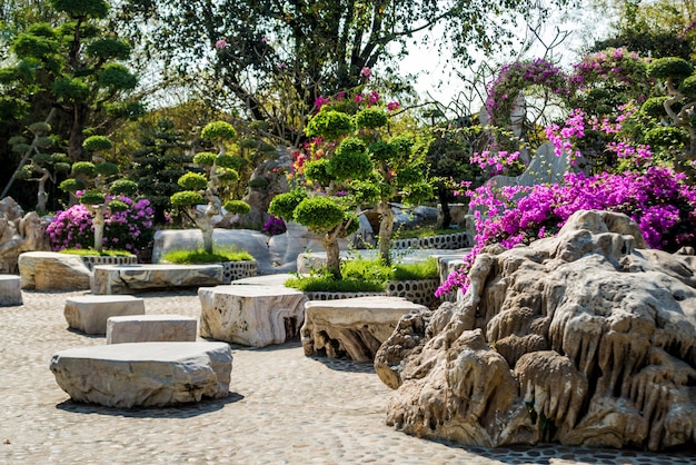 Luxury landscape design of the tropical garden.