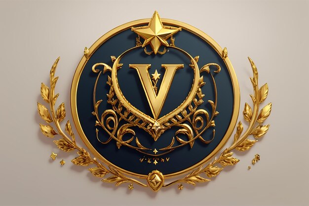 Luxury letter v logo royal gold star