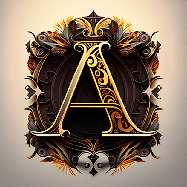 Photo luxury letter a with shield ornament and crown 3d rendering