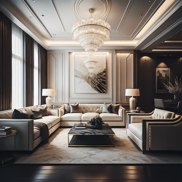 Photo luxury living room and bedroom