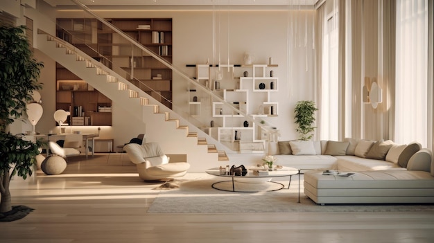 Luxury living room with modern stair