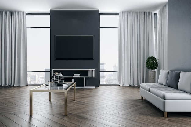 Luxury living room with plasma tv on wall