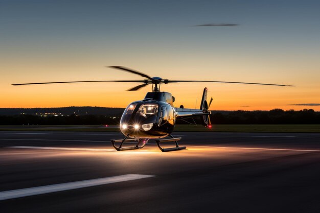 Luxury luxurious business helicopter private heli chopper on landing pad fast transportation success