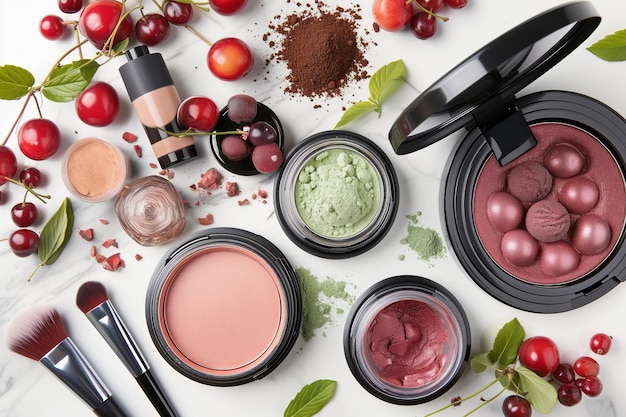 Luxury Makeup Products with Berry Motifs HighEnd Cosmetics Arrangement