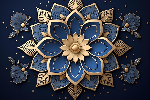 Роскошный дизайн мандалы с синим и золотым фоном