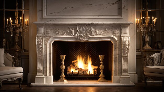 Photo luxury marble fireplace