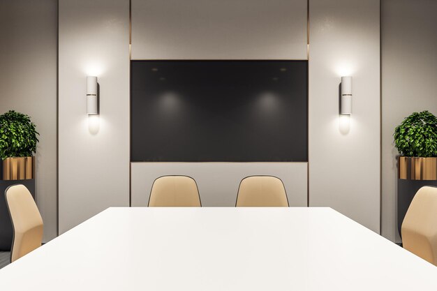 Luxury meeting room with blank tv screen on wall 3D Rendering
